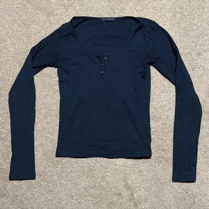 Navy Long Sleeve Eyelet Top